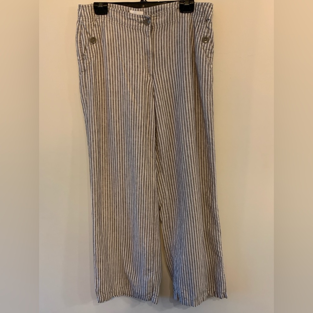Chico's Linen Brown and White Striped Chinos